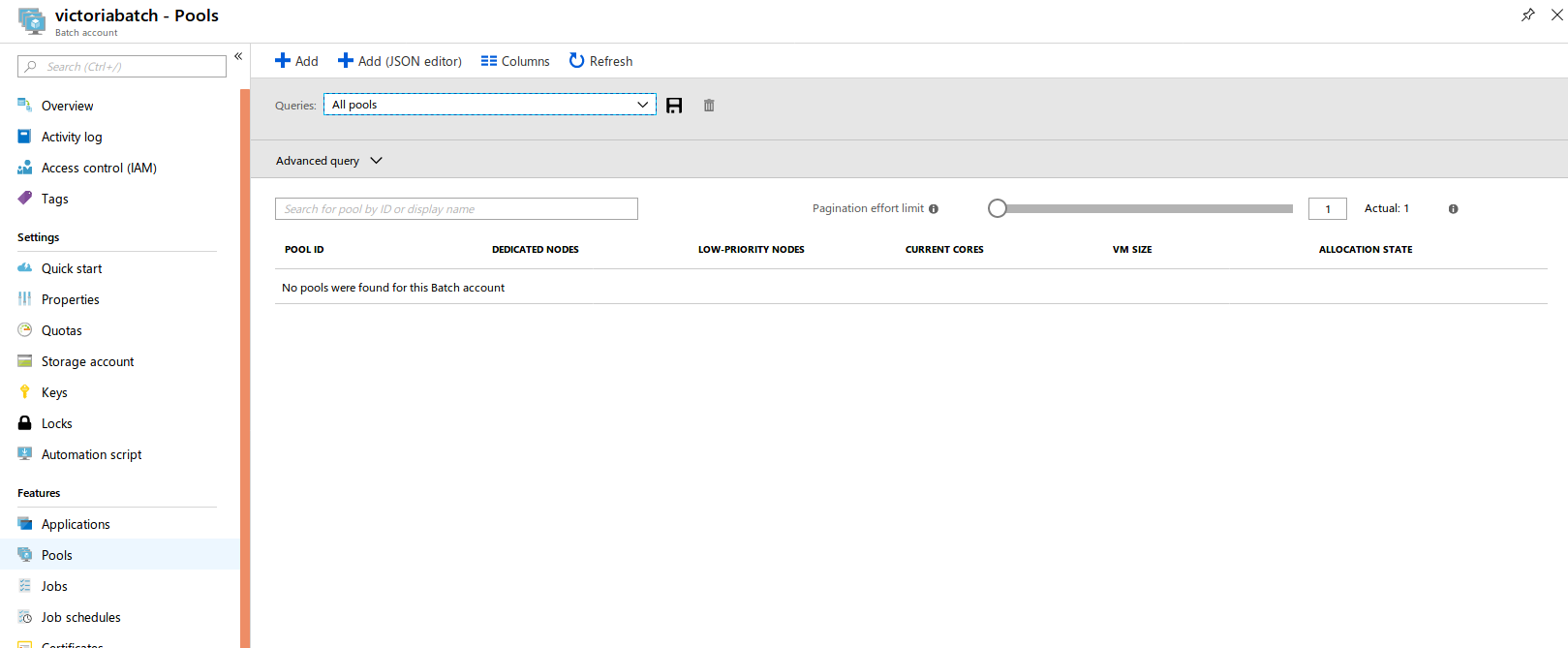 Batch Account Pools